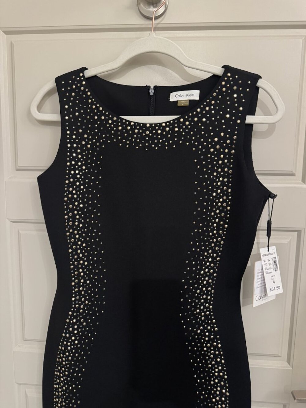 Calvin Klein Black Midi Dress with Silver Rhinestone Detail  | size: 4